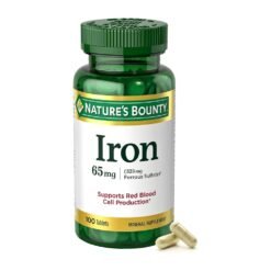 Nature's Bounty Iron (Ferrous Sulfate) 65mg. To Prevent Anaemia, Boost Immunity, ADHD Support, Red Blood Cell Production, Reduce Fatigue -100 Tablets                                                       Exp: