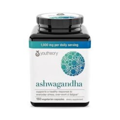 Youtheory Ashwagandha With Organic KSM-66, 1000 mg. Herbal Blend To Support Stress Relief, Mood & Energy Levels, 150 Capsules