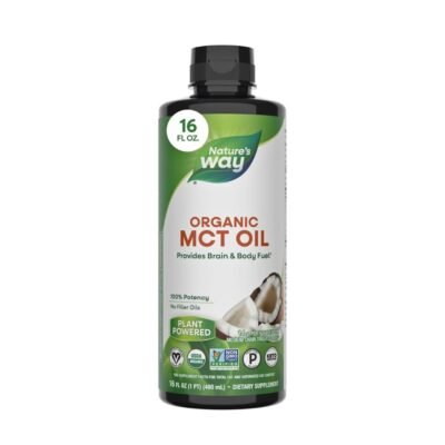 Nature’s Way Organic MCT Oil From Coconut with C8 Caprylic & C10 Capric Acids, Medium Chain Triglycerides. For Brain & Body Fuel, Keto & Paleo Certified.  480ml