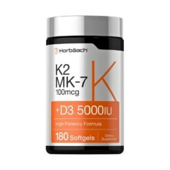 Horbäach Vitamin D3 & K2 5000 IU, 100MCG MK-7 Complex.  For Bone & Arterial Health,   180 Softgels |6 Months Supply|                                  Exp: 12/2027