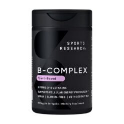 Sports Research Vitamin B-Complex, Full Spectrum of B Vitamins with Methylated B12 & Folate, Optimal Support for Energy Production, Cellular Health & Overall Well-Being, 60 Softgels                 Exp:01/2028
