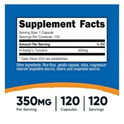 Alternative view of Nutricost N-Acetyl L-Tyrosine (NALT), 350MG. For Improved Focus, Memory, Alertness & Neurotransmitter Support,  120 Capsules.  |4 Months Supply|   Exp:  12/2028