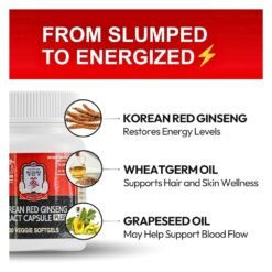 Alternative view of JKJ Korean Premium Plus Red Ginseng Concentrated  Extract, 180mg. All-in-One Energy Support, Immune, Cognitive Function, Hormonal Balance, Libido  - 30 Capsules  Exp: 11/2027