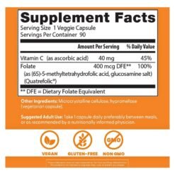 Alternative view of Doctor's Best Fully Active Folate with Quatrefolic 400 mcg. For Healthy Mood, Memory, Circulation, Well-Being,  90 Capsules.  |3 Months Supply|                                     Exp: 02/2027