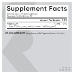 Alternative view of Sports Research Magtein Magnesium L-Threonate, 2000MG. For Enhanced Brain Health, Memory, Focus & Restful Sleep Support, (Nootropic), 90 Capsules. Exp: 02/2029