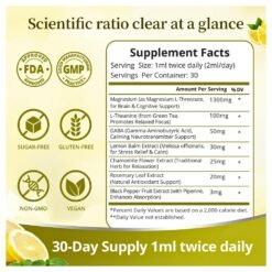 Alternative view of Calm Sphere High Absorption Magnesium L-Threonate With L-Theanine & GABA, 1300mg. Supports Brain Function, Deep Sleep Quality & Stress Relief, Fast Acting, For Adults & Kids, Natural Lemon Flavor, 60mls.  Exp: 02/28