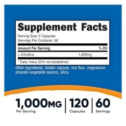 Alternative view of Nutricost L-Citrulline, 500mg, Nitric Oxide Booster.  For Energy, Improved Blood Flow, Cardiovascular Support, 120 Capsules.    |2 Months Supply|   Exp: 12/2028