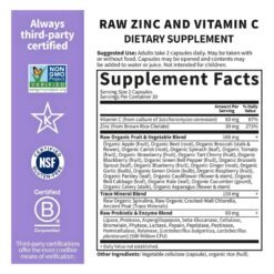 Alternative view of Garden of Life High Potency Raw Zinc, Vitamin C, Multimineral, Pre & Probiotcs, & Digestive Enzymes. For Skin Health, Immune Support & Gut Health, 60 Vegan Capsules     Exp: 03/2028