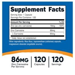 Alternative view of Nutricost Zinc Carnosine, 86mg. For Gut Support,  120 Capsules |4 Months Supply|       Exp: 11/2028