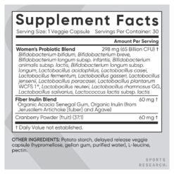 Alternative view of Sports Research Women's Probiotics with Prebiotics, 65 Billion CFU with Cranberry. For Vaginal, Gut Health & Digestive Support,  Bloating & Constipation, 30 D R Capsules.       Exp: 11/2027