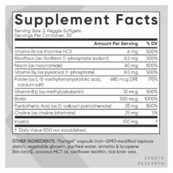 Alternative view of Sports Research Vitamin B-Complex, Full Spectrum of B Vitamins with Methylated B12 & Folate, Optimal Support for Energy Production, Cellular Health & Overall Well-Being, 60 Softgels                 Exp:01/2028
