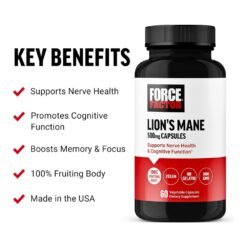 Alternative view of Force Factor Lion’s Mane, 500MG. Supports Memory & Focus,  Nerve Health & Cognitive Function, 60 Capsules.                                                 Exp:12/ 2027