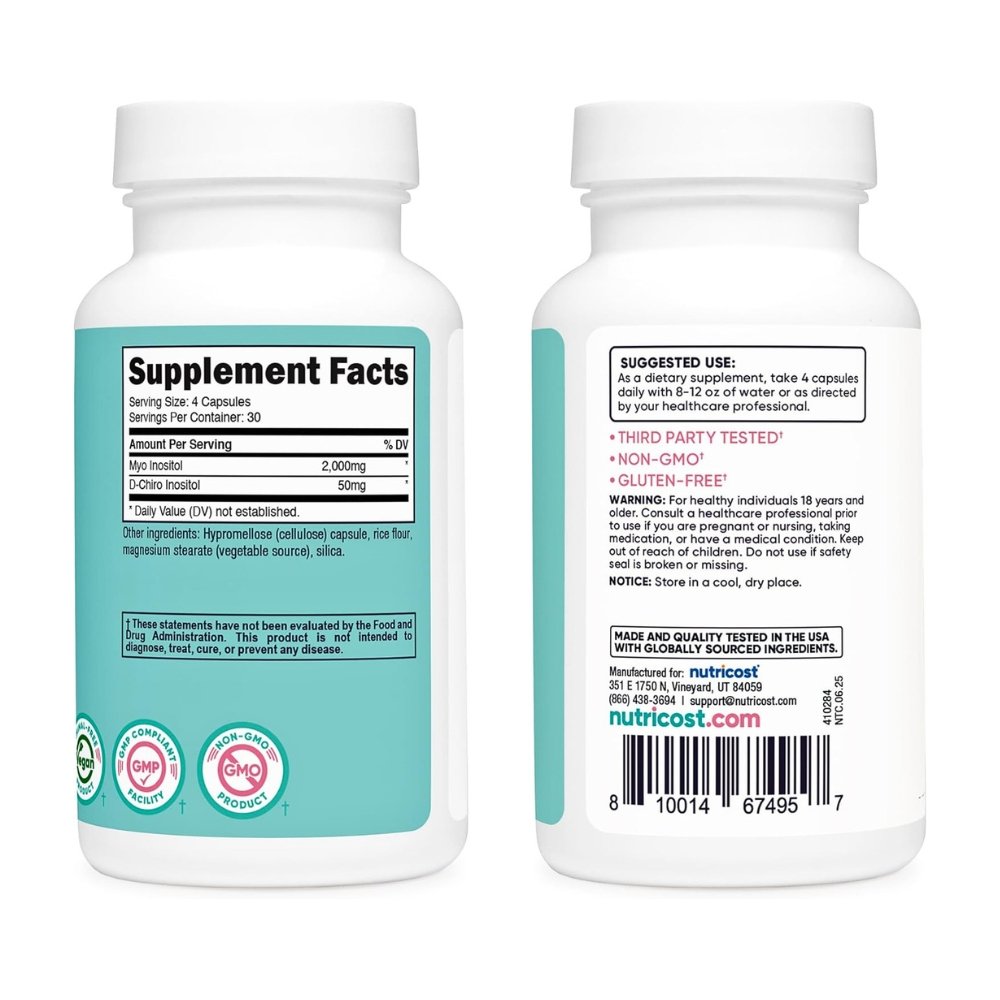 Nutricost Myo & D--Chiro Inositol 2050mg Blend. Supports Hormonal Health, Ovarian Function, & Overall Wellness -120 Capsules Exp:01/2029 - Image 4