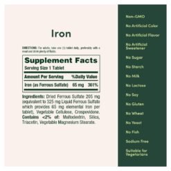 Alternative view of Nature's Bounty Iron (Ferrous Sulfate) 65mg. To Prevent Anaemia, Boost Immunity, ADHD Support, Red Blood Cell Production, Reduce Fatigue -100 Tablets                                                       Exp: