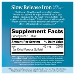 Alternative view of 21ST Century Slow Release Iron (Ferrous Sulfate), 45MG. Prevent Anaemia, ADHD support, Boost Immunity, Red Blood Cell Production, Reduce Tiredness-60 Tablets                                                           Exp:01/2029