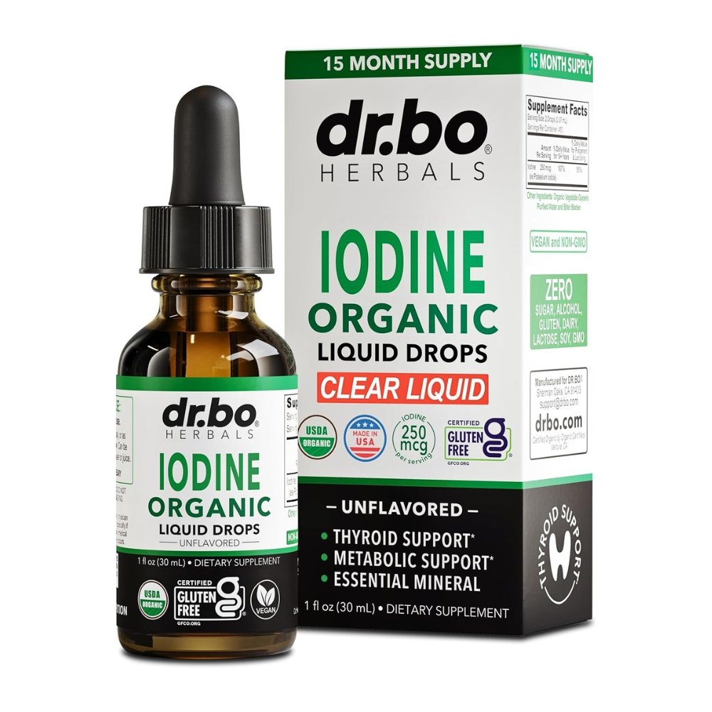 Dr Bo Herbals Clear Iodine Liquid Drops, Potassium Iodide. For Thyroid Support, Improved Energy. 30mls Exp:11/2027