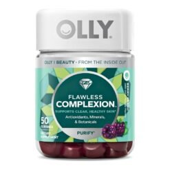 OLLY Flawless Complexion Gummy, Vitamins E, A, Zinc. Clear and Healthy Skin Support,   Berry Flavour,  50 Count  Exp: 10/2026