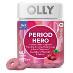 OLLY Period Hero Gummies, With Chasteberry, Vitamin B6, Calcium. PMS, Menstrual Pain Support, Cran-Raspberry Flavor,  60 Count    Exp: 02/2027