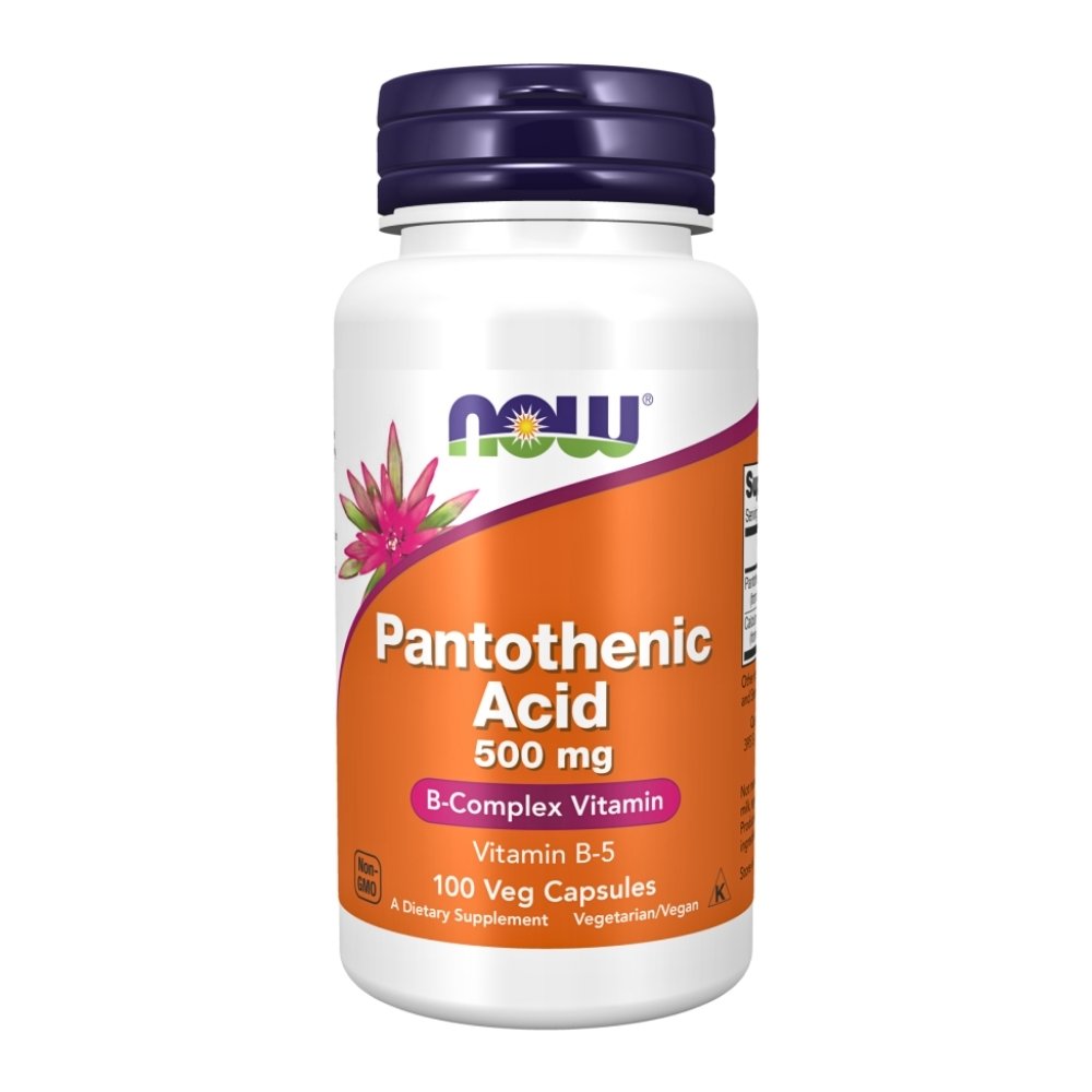 NOW Foods Pantothenic Acid (Vitamin B-5) 500 mg, B-Complex Vitamin. For Energy, Skin & Hair Health Exp: 01/2029