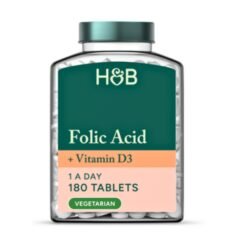 Holland & Barrett (H&B) Folic Acid 400mg. For Pregnancy Support and Overall Maternal Health,  180 Tablets.                                                   Exp: