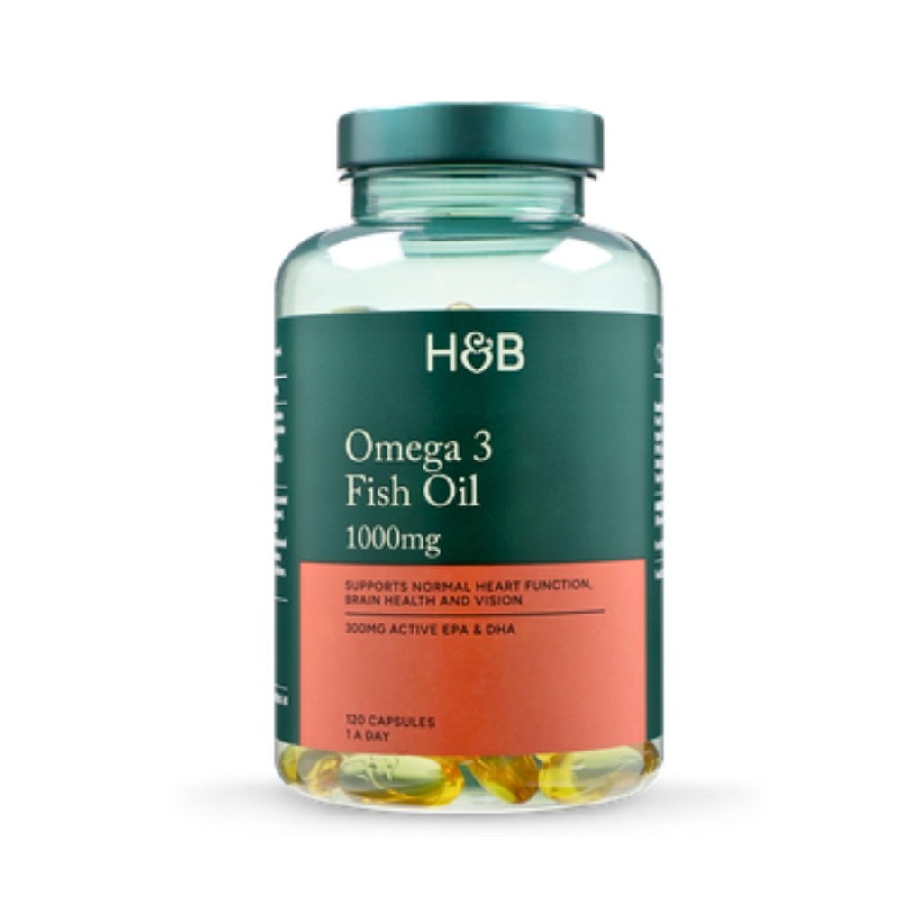 Holland & Barrett (H&B) Omega-3 Fish Oil, 1000mg. For Heart Function, Brain Health and Vision- 120 Capsules