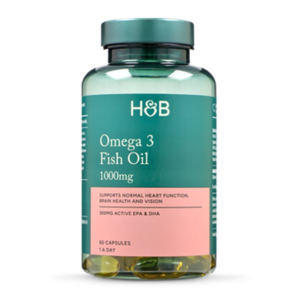 Holland & Barrett (H&B) Omega-3 Fish Oil, 1000mg. For Heart Function, Brain Health & Vision-60 Capsules