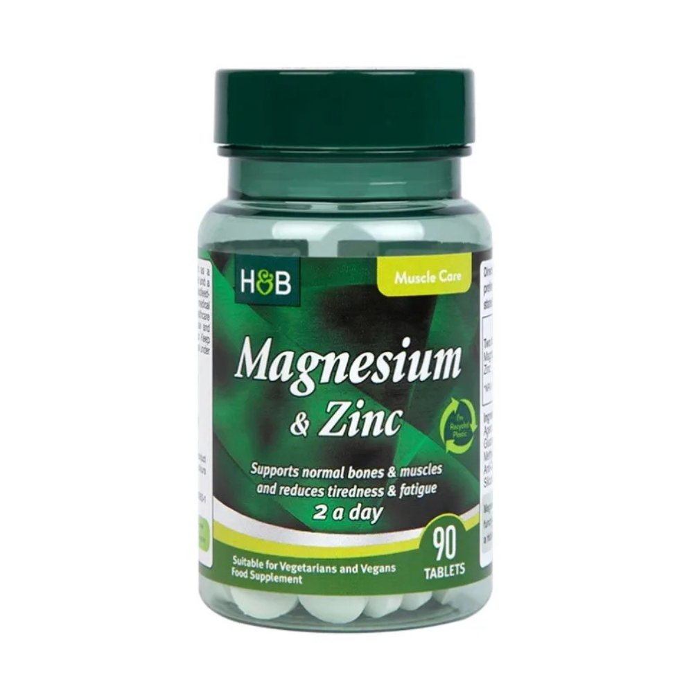 Holland & Barrett (H&B) Magnesium & Zinc, For Bone & Muscle Support. Helps to Reduce Tiredness & Fatigue-90 Tablets