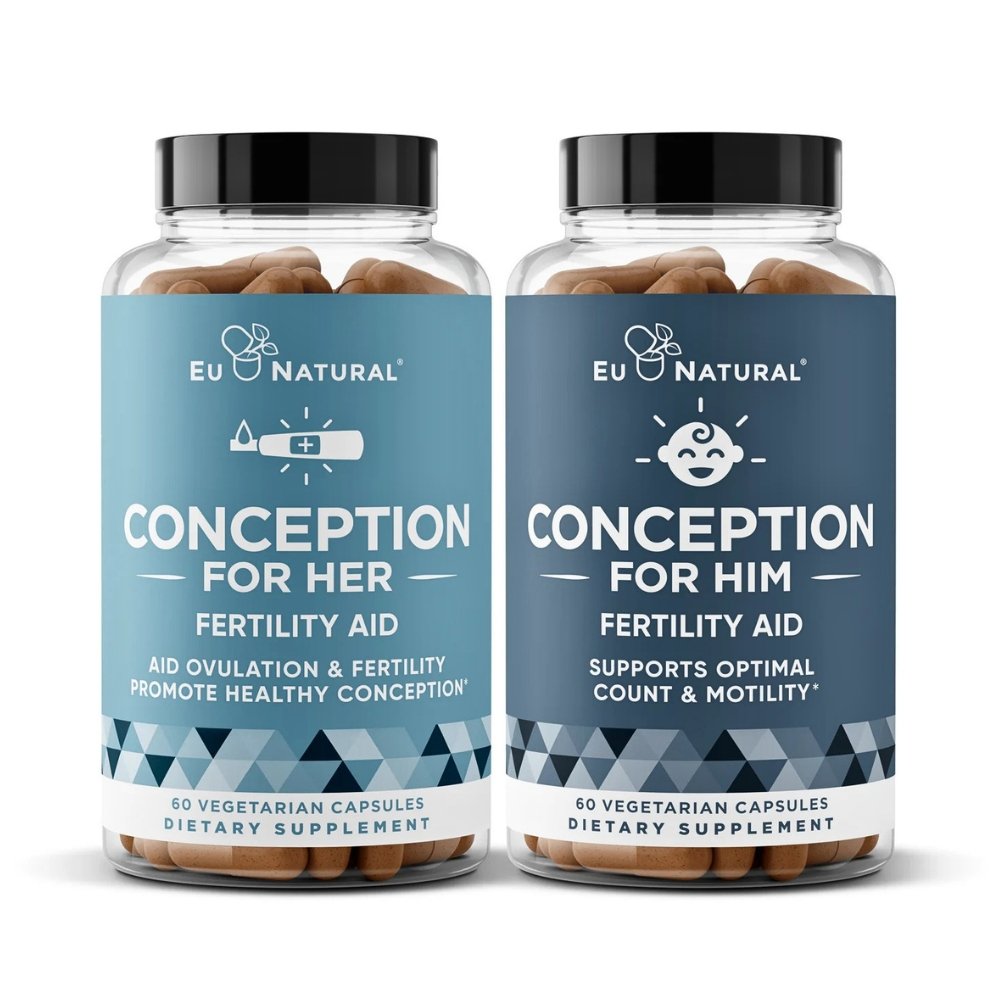 EU Natural Conception for Him & Her Bundle, Advanced Fertility Support for Couples, For Hormonal Balance, Cycle & Ovulation Support + Sperm Count, Motility & Strength - 120 Vegetarian Capsules Exp: