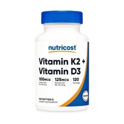 Nutricost Vitamin D3 & K2 5000 IU, 100MCG MK-7 Complex.  For Bone Support & Promotes Cardiovascular, Arterial Health,   120 Softgels |4 Months Supply|                                  Exp:  03/2029