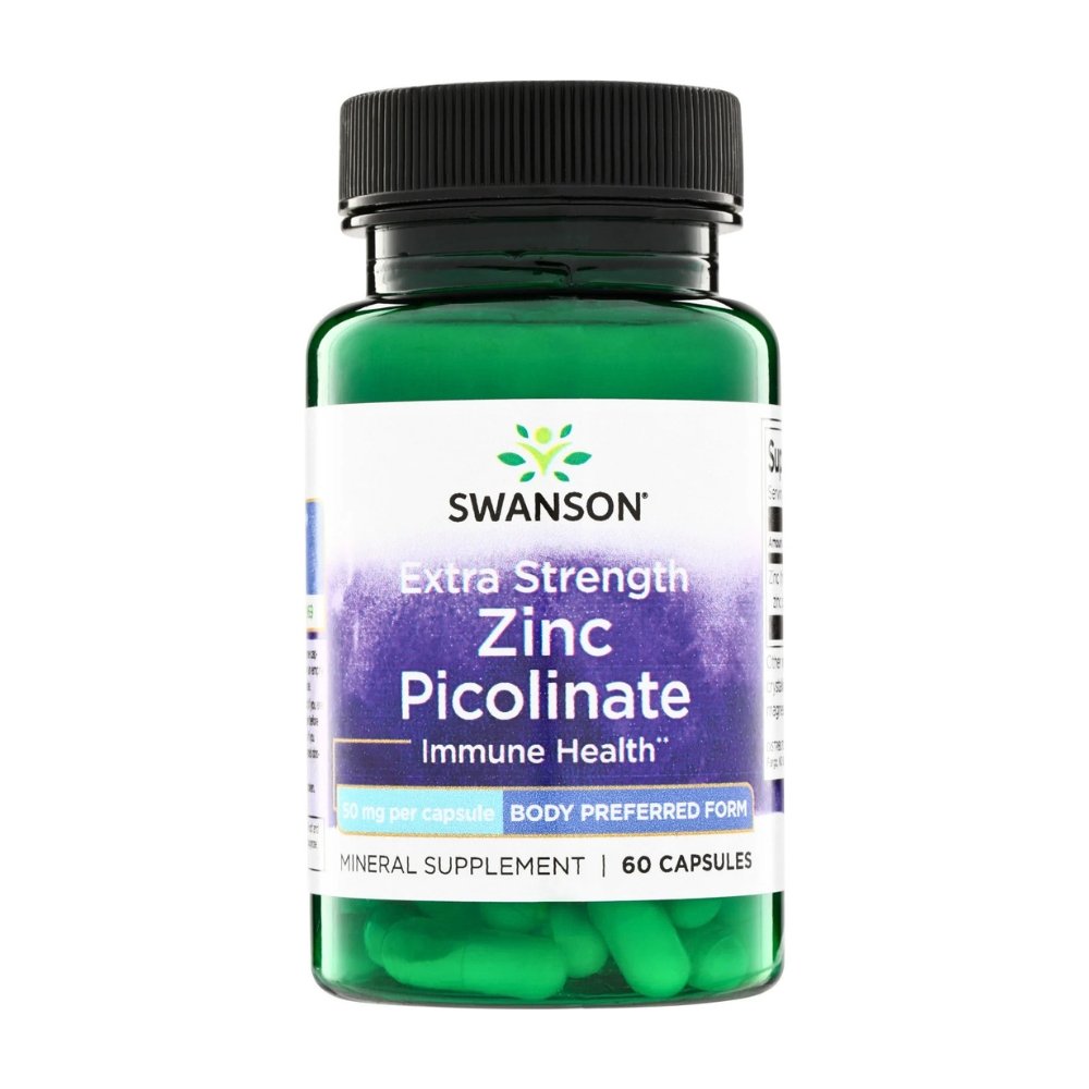 Swanson Vitamins Extra Strength Zinc Picolinate, 50 mg. For Immune Support, Acne, Skin & Hormonal Health, 60 Capsules. Exp: 01/2029
