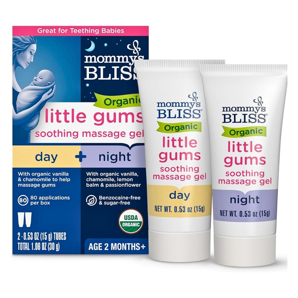 Mommy's Bliss Organic Little Gums Soothing Massage Gel, Day & Night Combo, Great for Teething Babies, Age 2 Months+, Sugar Free, Mild & Sweet Flavor, 2 *15ml Tubes Exp: 11/2027
