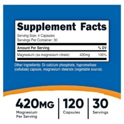 Alternative view of Nutricost Magnesium Citrate 420MG. Supports Muscle Relaxation, Bone & Heart Health,  120, Capsules                                                                         Exp: 09/2028