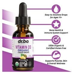 Alternative view of Dr BO. Vegan Vitamin D3 Liquid Drops For Adults & Kids, 4000 IU.  Sublingual Supplement For Immune & Bone Health, 30mls.        Exp: 08/2027