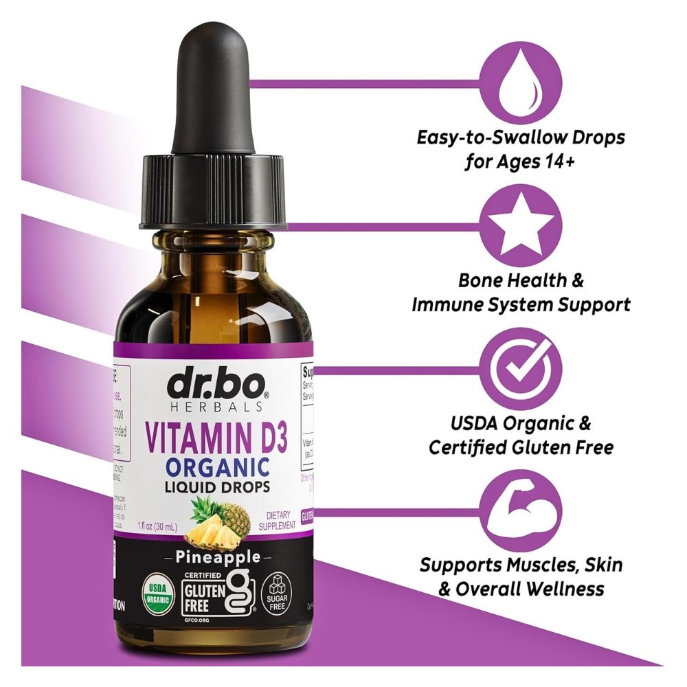 Dr BO. Vegan Vitamin D3 Liquid Drops For Adults & Kids, 4000 IU. Sublingual Supplement For Immune & Bone Health, 30mls. Exp: 08/2027 - Image 2