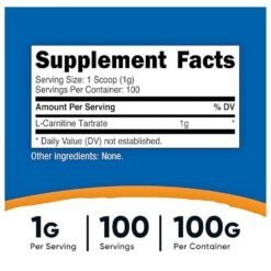 Alternative view of Nutricost L-Carnitine Tartrate 1000mg Powder - For Energy Support, Endurance Muscle Recovery, Weight Loss, -100g