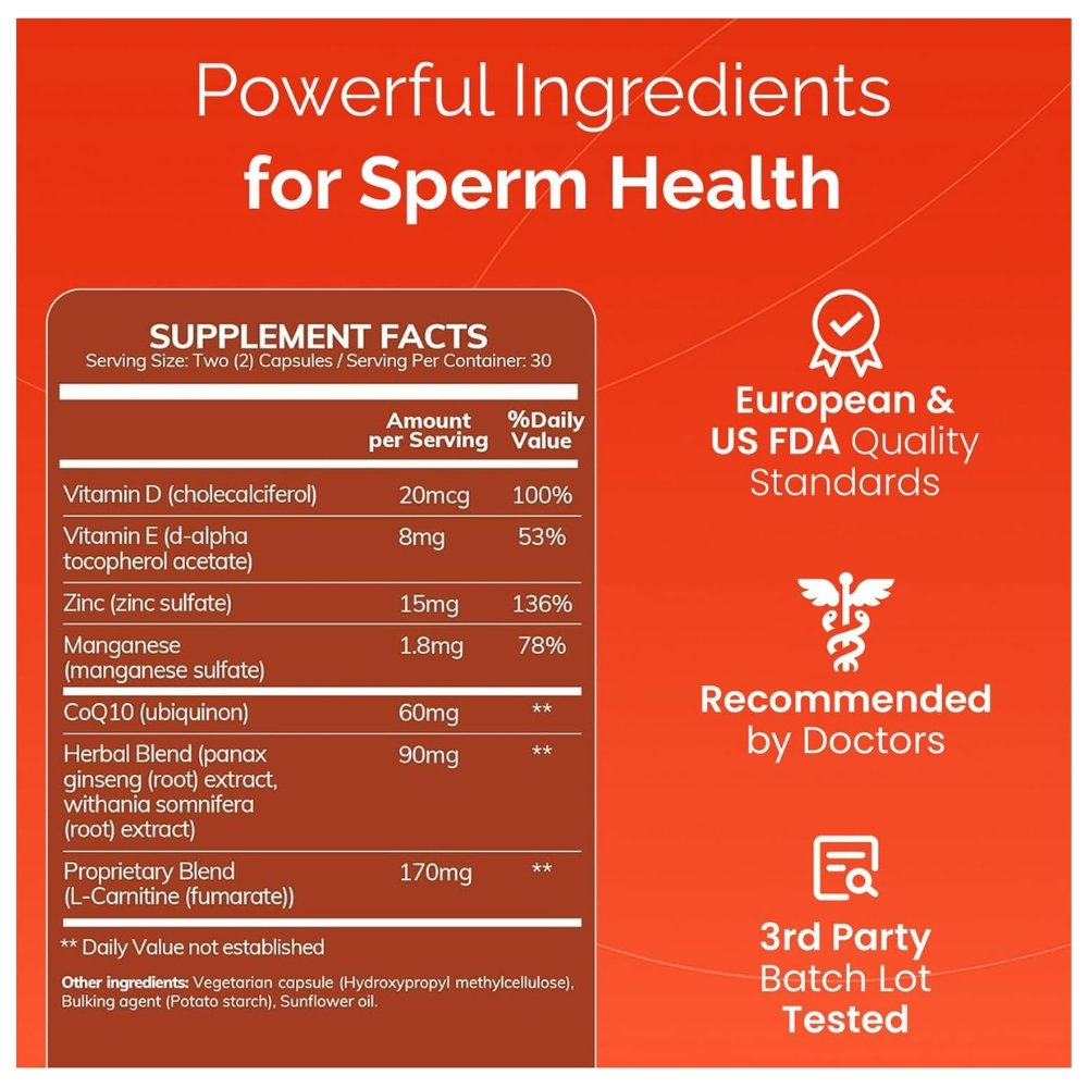 CONCEIVE PLUS Motility Support for Men With Vitamin D, E, Zinc, Antioxidants. To Boost Sperm Volume & Count, 60 Capsules. Exp: 08/2028 - Image 2