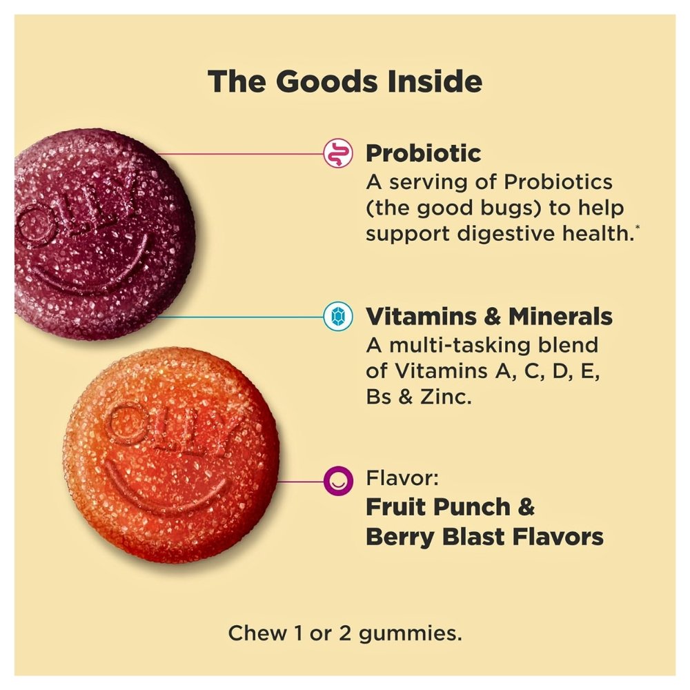 OLLY Kids Multivitamin & Probiotics. For Digestive, Growth & Immune Support, 100 Chewable Gummies, Berry Flavored. |3+ Months Supply| Exp: 07/2027 - Image 2