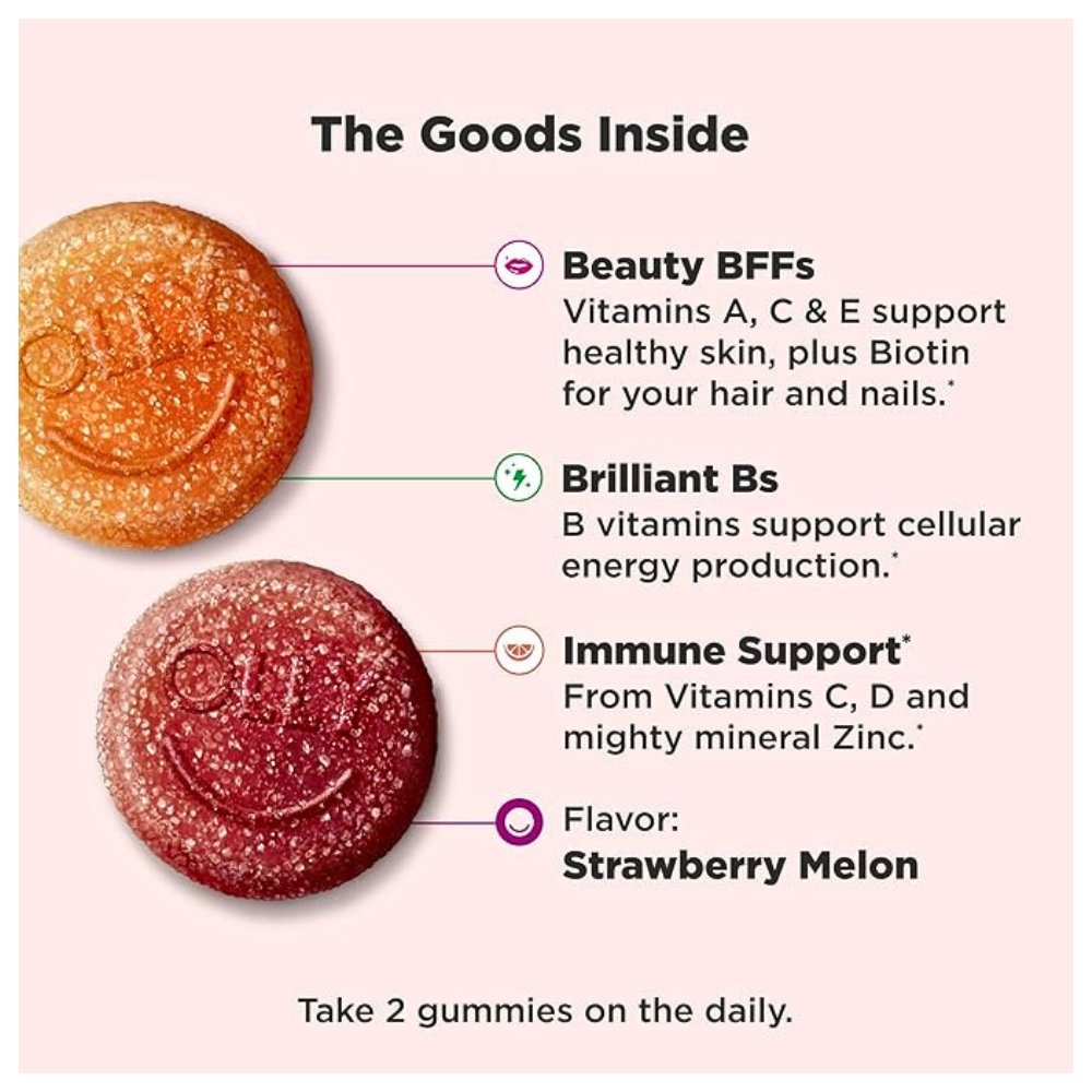 OLLY Teen Girl Multi Gummy, With 15 Essential Vitamins. For Healthy Skin & Immune Support, Berry Melon Flavor, 70 Count, Exp: 05/2027 - Image 2