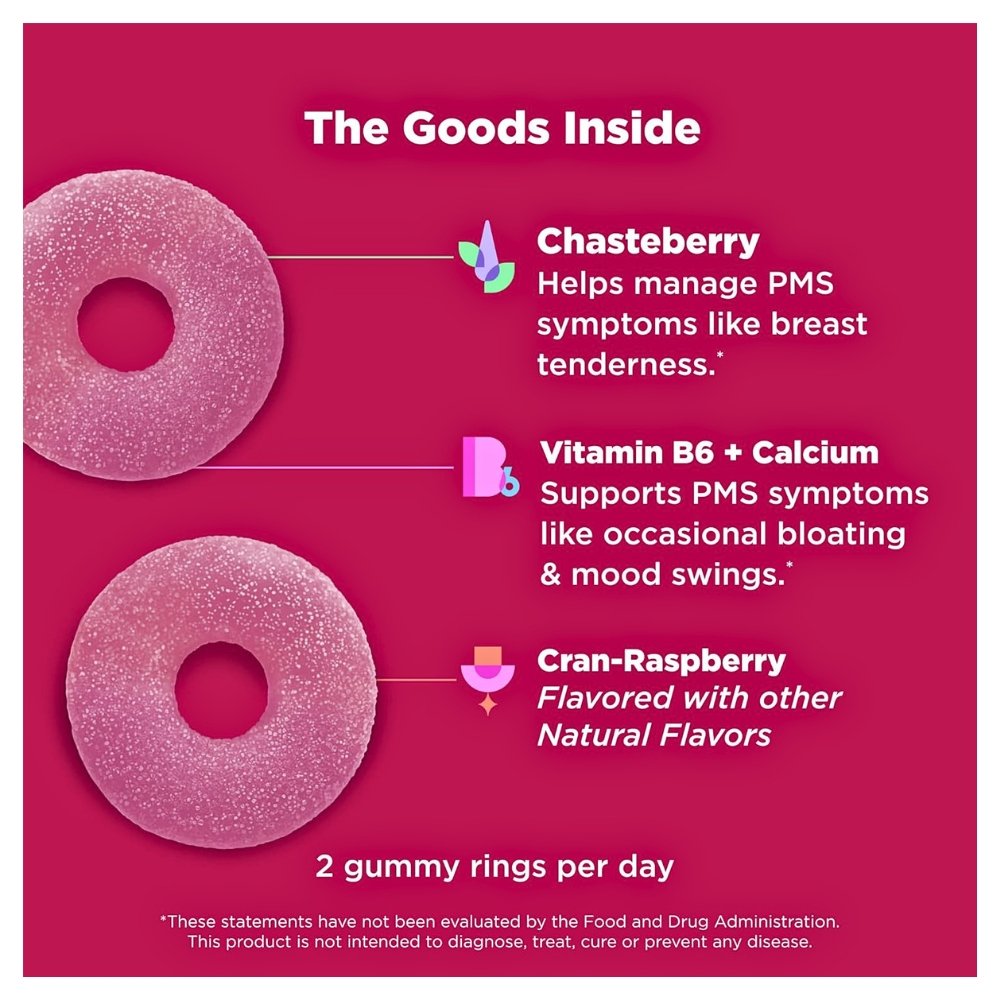 OLLY Period Hero Gummies, With Chasteberry, Vitamin B6, Calcium. PMS, Menstrual Pain Support, Cran-Raspberry Flavor, 60 Count Exp: 02/2027 - Image 2