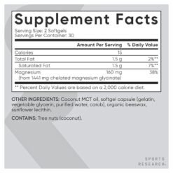 Alternative view of Sports Research Magnesium Glycinate, 160MG. For Blood Pressure Control, Restful Sleep, Bone Health,   60 Softgels.                              Exp: 01/2029