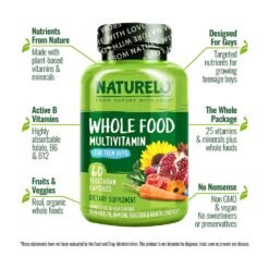 Alternative view of Naturelo Teen Boys Multivitamin From Organic Whole Food With Activated Methylfolate, MethylB12. To Boost Immunity, Energy & Skin Health   -60 Capsules                                                                                              Exp: 01/2028
