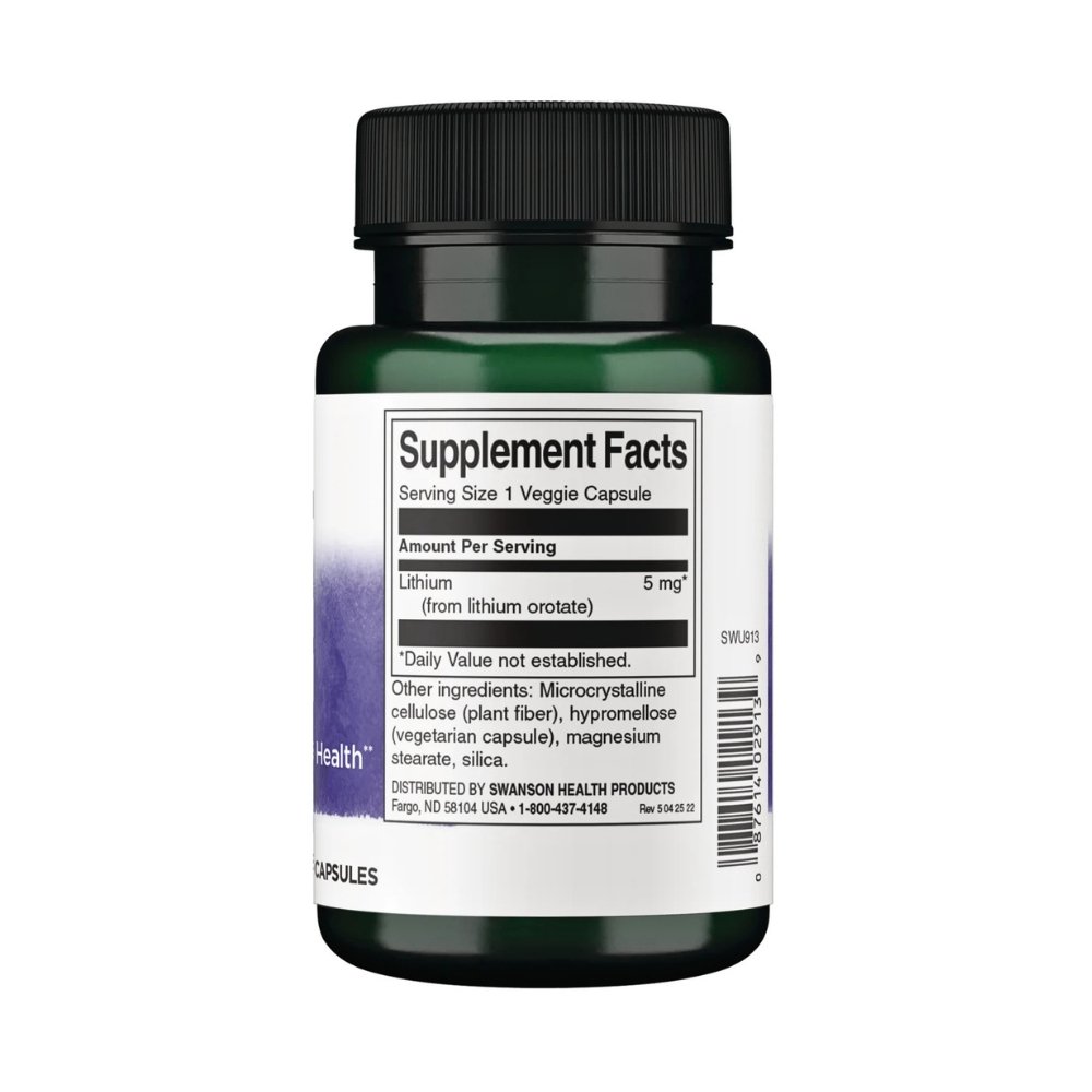 Swanson Swanson Lithium Orotate, 5MG Nootropic For Mood, Stress & Memory Support, 30 Capsules. Exp: 11/2028 - Image 2