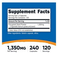 Alternative view of Nutricost Fenugreek Seed, 1350mg. For Hormonal, Lactation, Weight loss Support. 240 Capsules      Exp: 12/2028