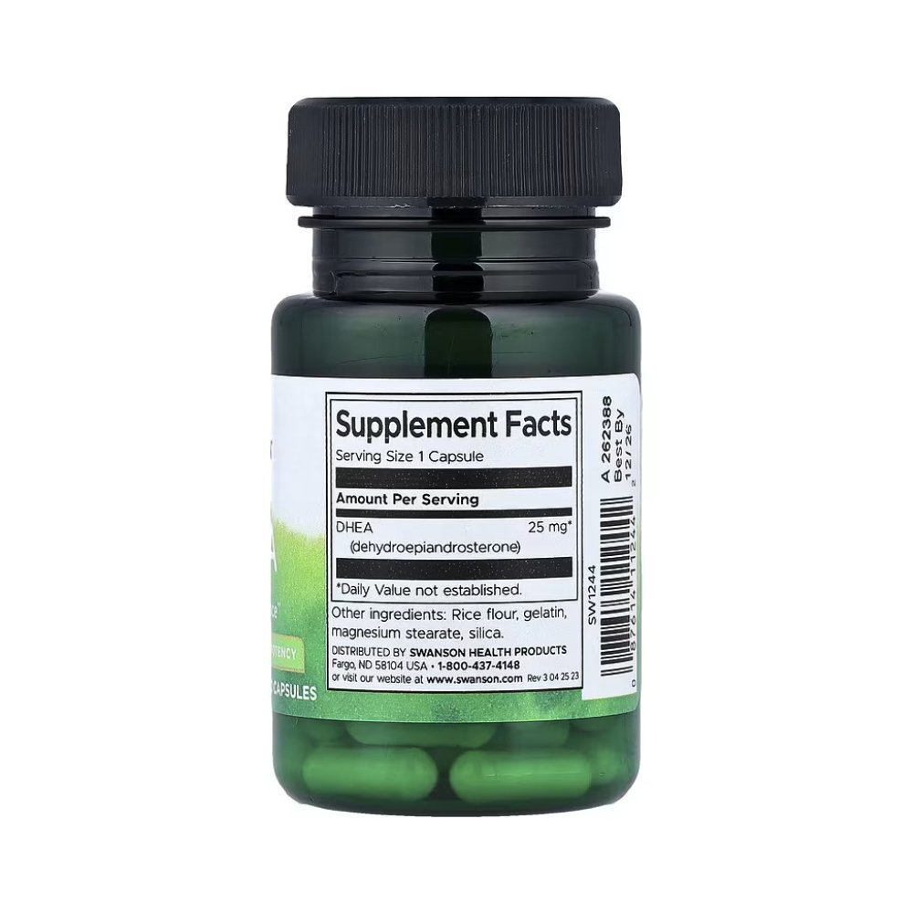 Swanson DHEA 25mg, For Hormonal Support, Well Aging, Improves Energy, Mood, & Sexual Health, 30 Capsules Exp: 03/2028 - Image 2
