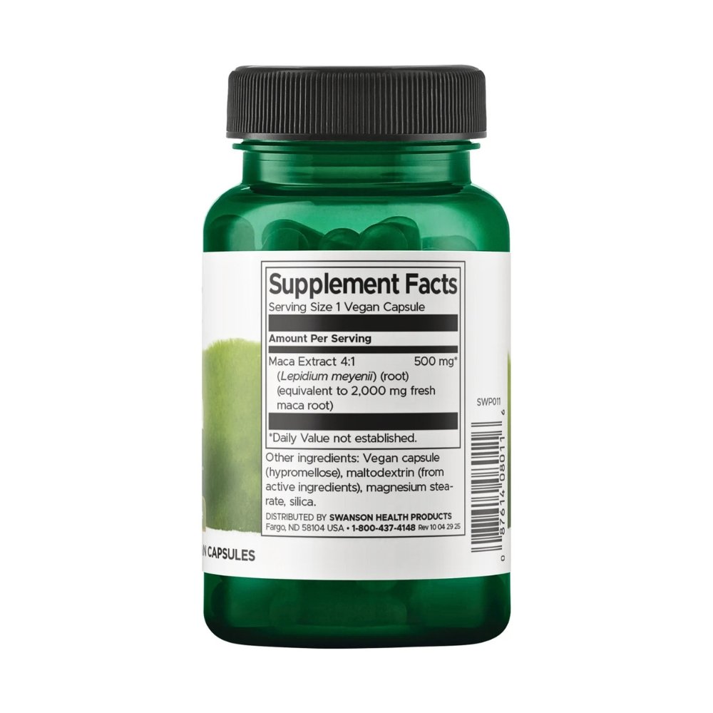 Swanson Maca Root 4: 1 Extract (2000mg). Supports Energy, Improves Libido, Promotes Stamina, Endurance, 60 Capsules EXP:12/2028 - Image 2