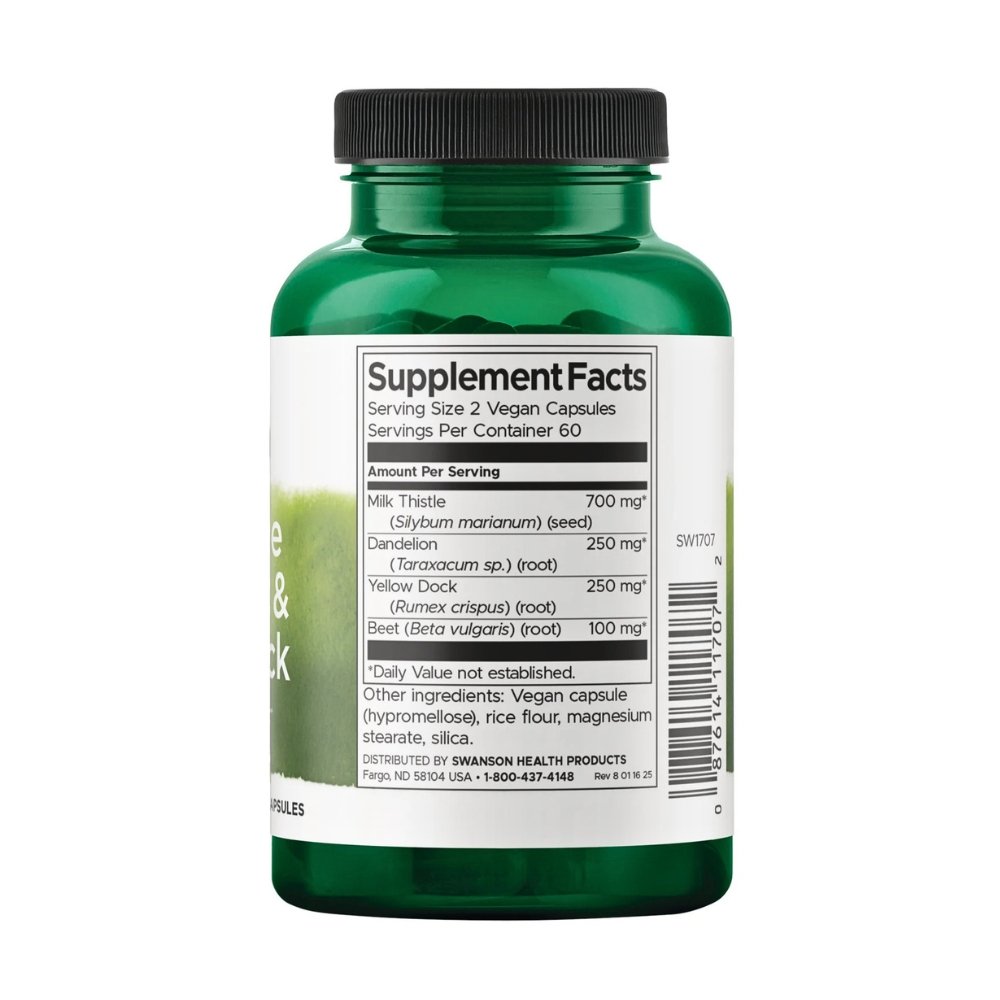 Swanson Milk Thistle, Dandelion & Yellow Dock. For Liver Support, Detoxification & Digestion. 120 Capsules EXP:01/2029 - Image 2