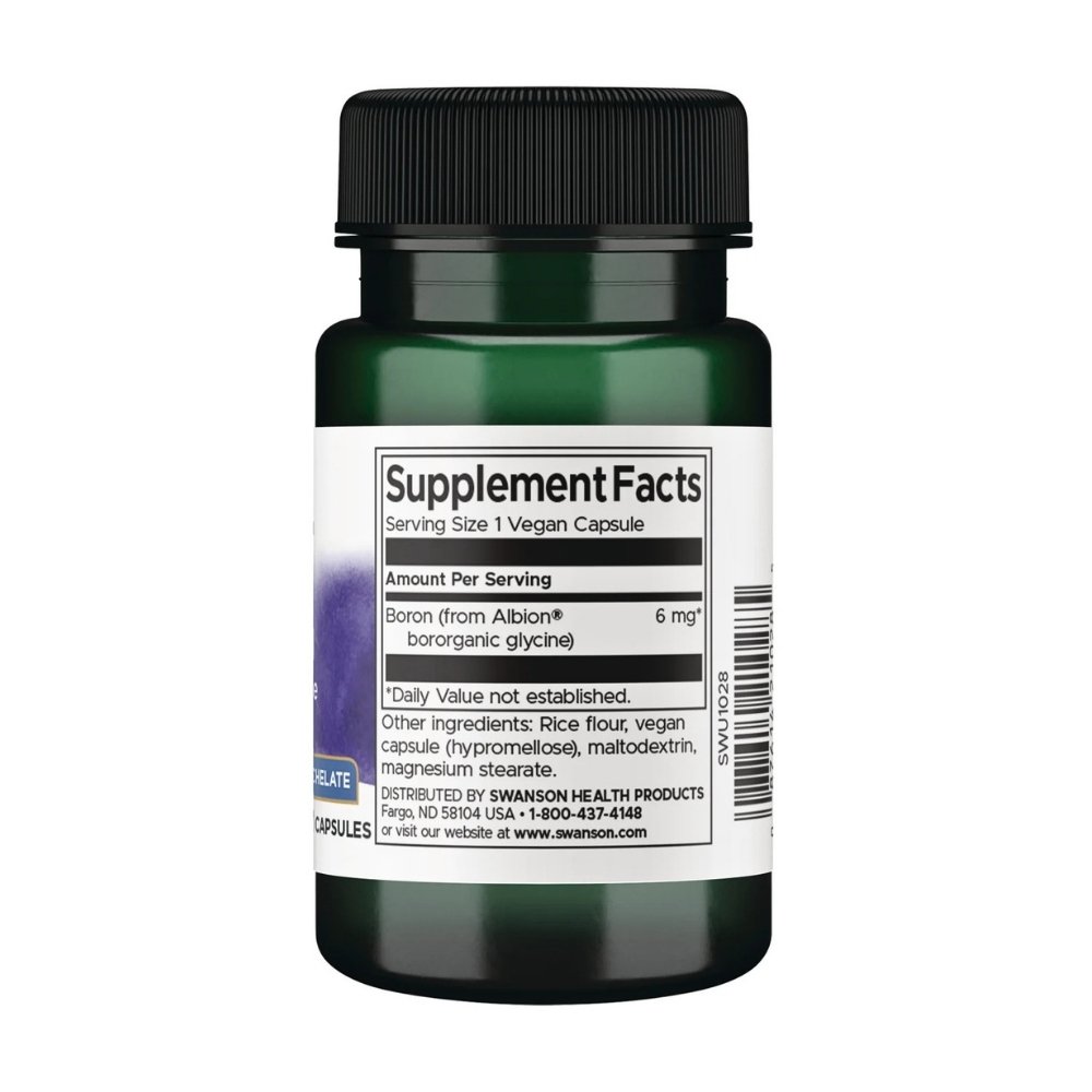 Swanson Boron, Bororganic Glycine 6MG. Trace Mineral To Improve Bone Strength, Hormone boost, Wound Support, 60 Capsules Exp: 10/2028 - Image 2
