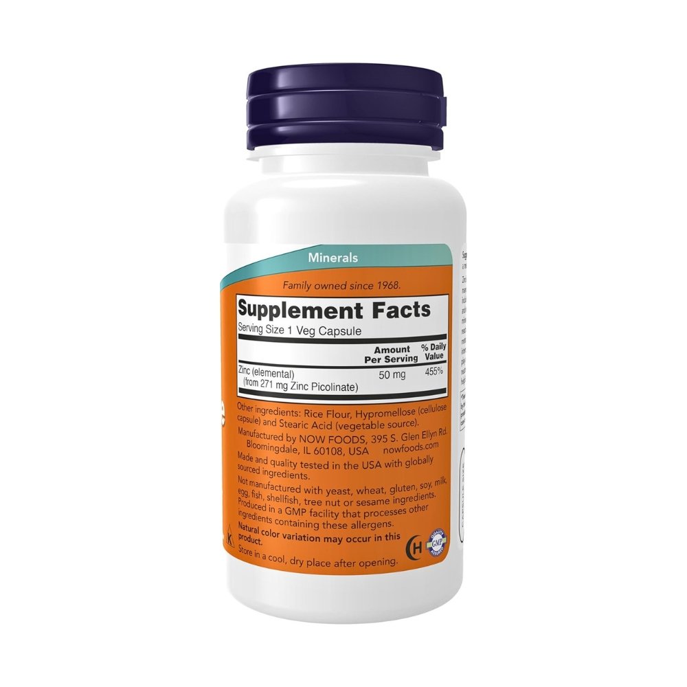 Now Foods Zinc Picolinate, 50 mg. For Immune Support, Acne, Skin & Hormonal Health, 120 Capsules Exp: 01/2031 - Image 2