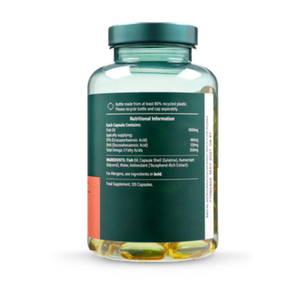 Holland & Barrett (H&B) Omega-3 Fish Oil, 1000mg. For Heart Function, Brain Health and Vision- 120 Capsules - Image 2
