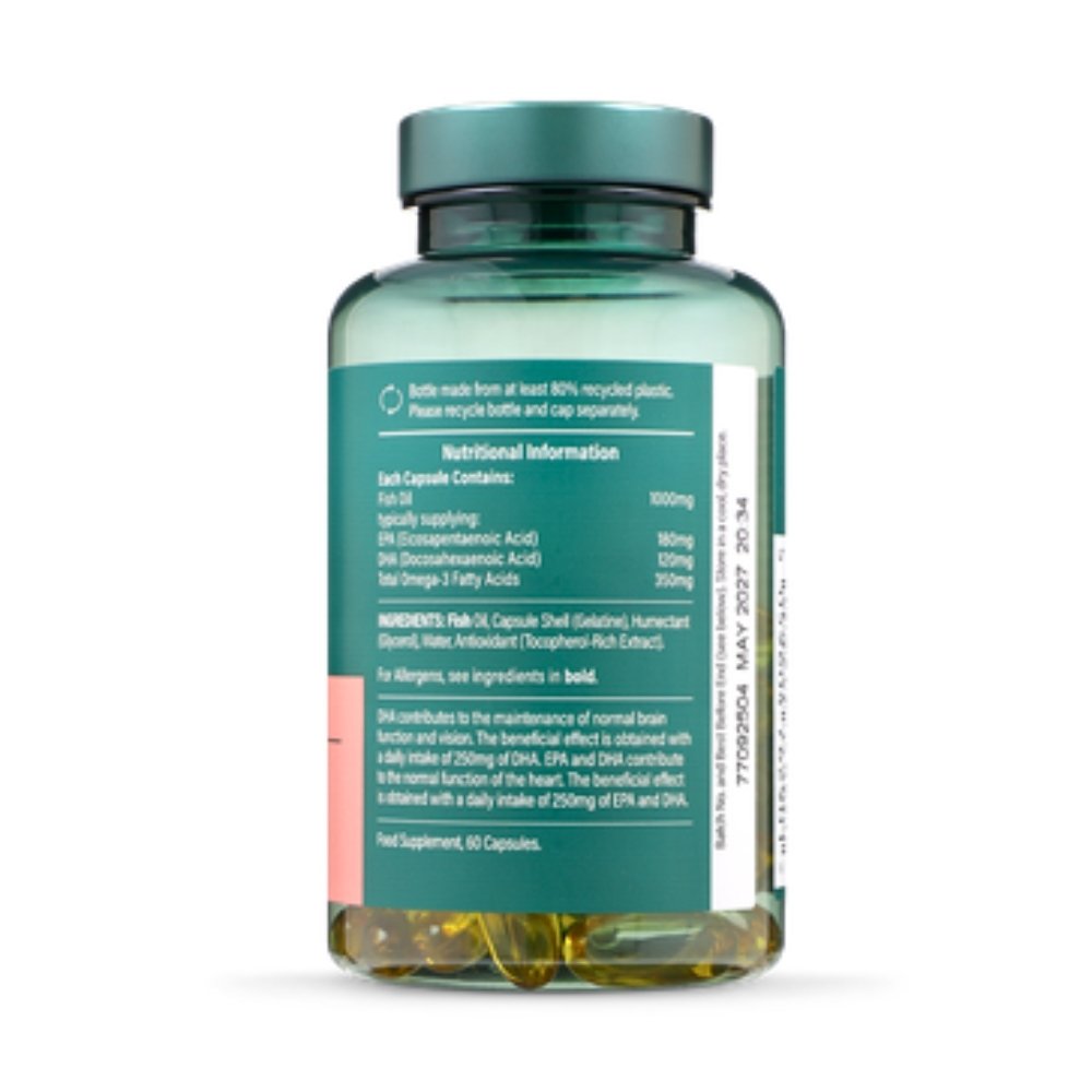 Holland & Barrett (H&B) Omega-3 Fish Oil, 1000mg. For Heart Function, Brain Health & Vision-60 Capsules - Image 2